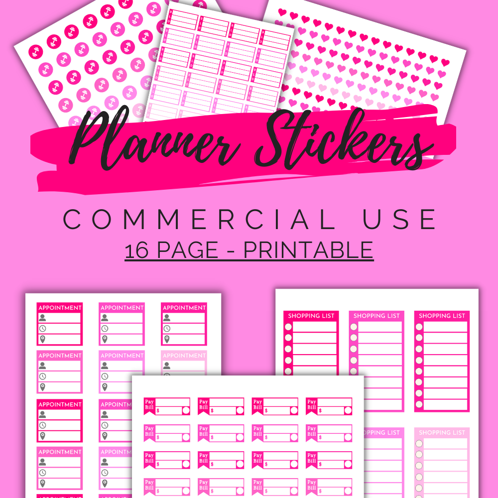 Pink Planner Stickers – 16 Page Printable Set