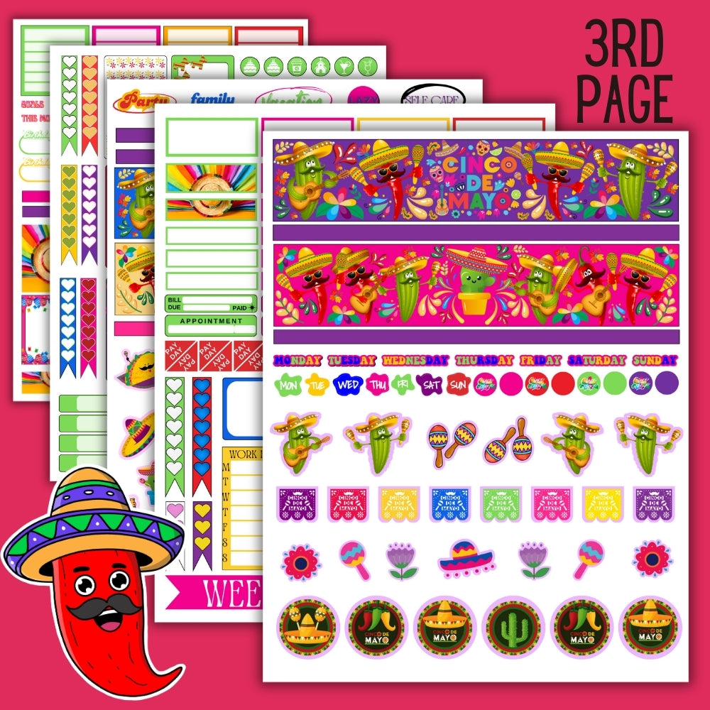 Cinco de Mayo Planner Stickers – 5 Printable Pages