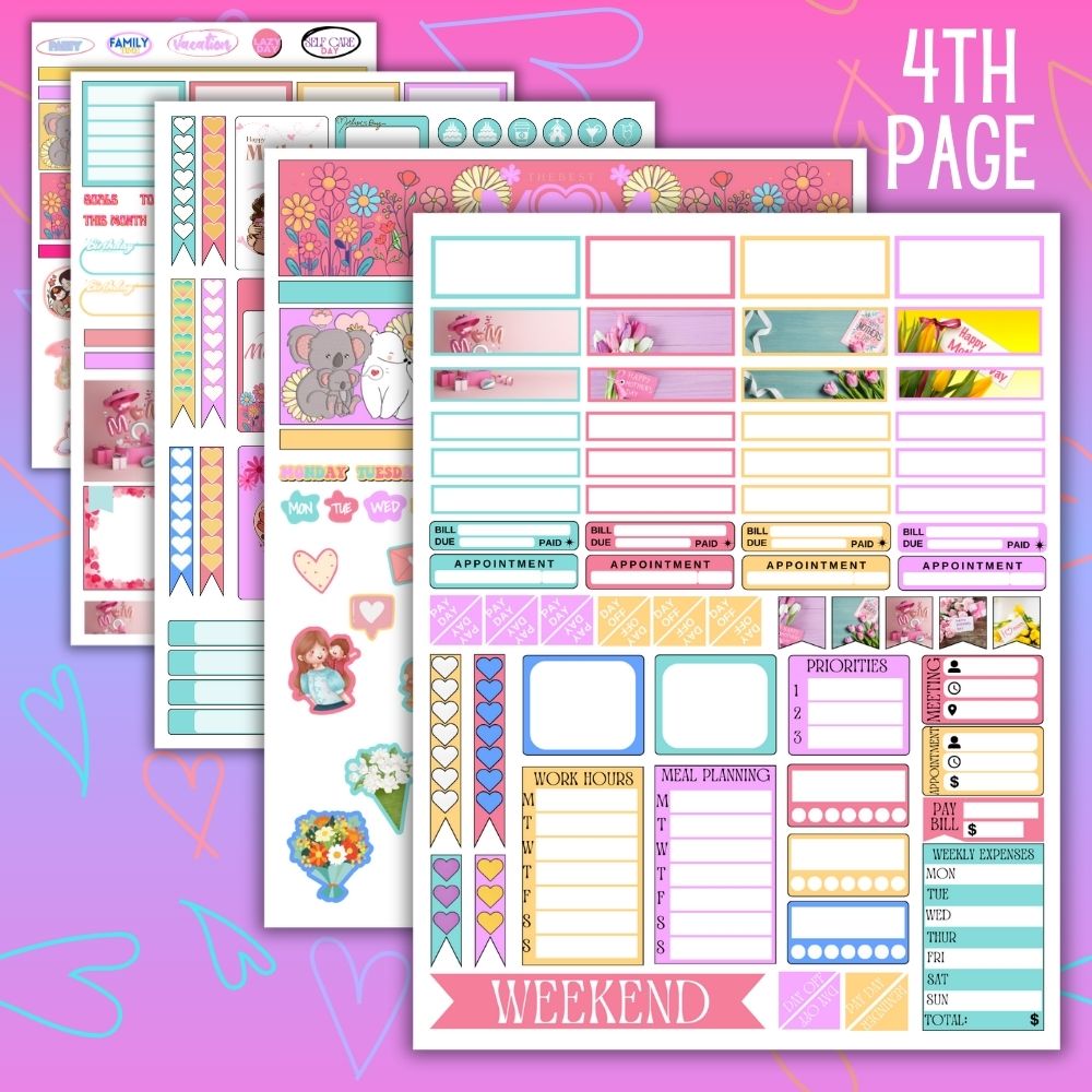 Mother’s Day Planner Stickers – 5 Printable Pages
