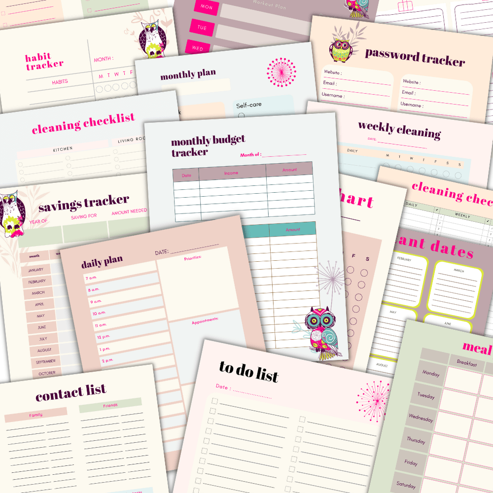 PLR Busy Mom Planner | Owl Design Editable Family Organizer