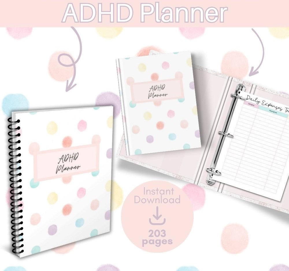 PLR ADHD Planner | Polka Dot Editable Focus & Routine Templates