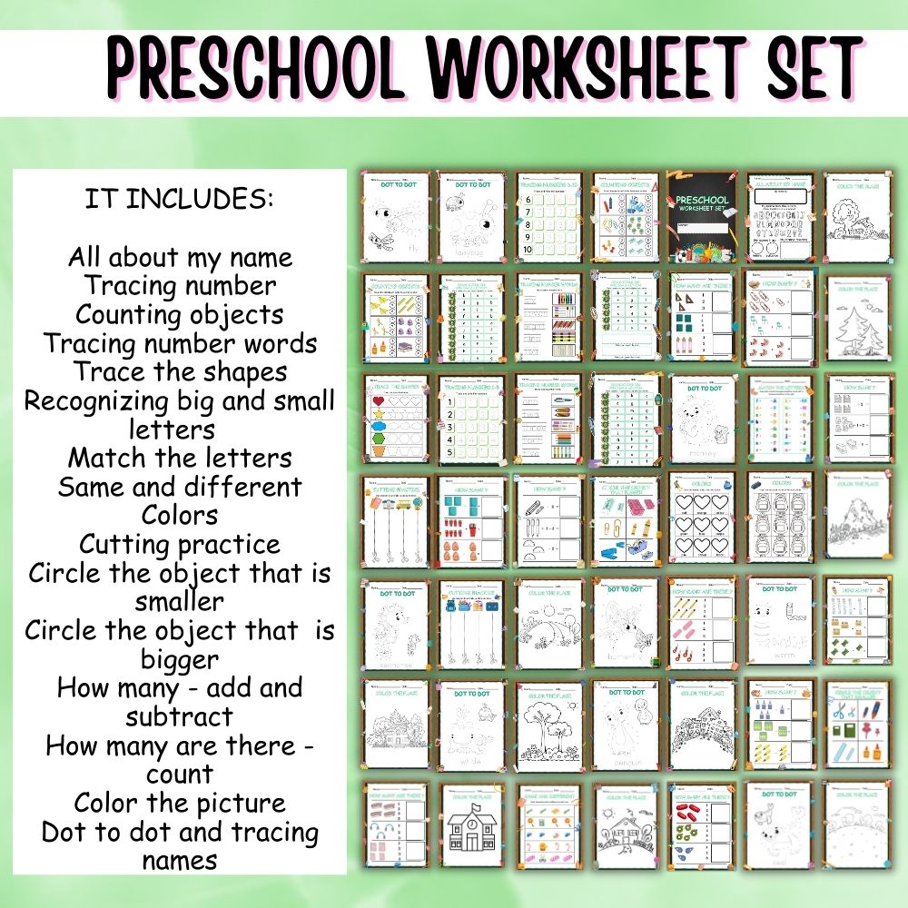 Preschool Worksheets Set – 50 Fun Learning Activities