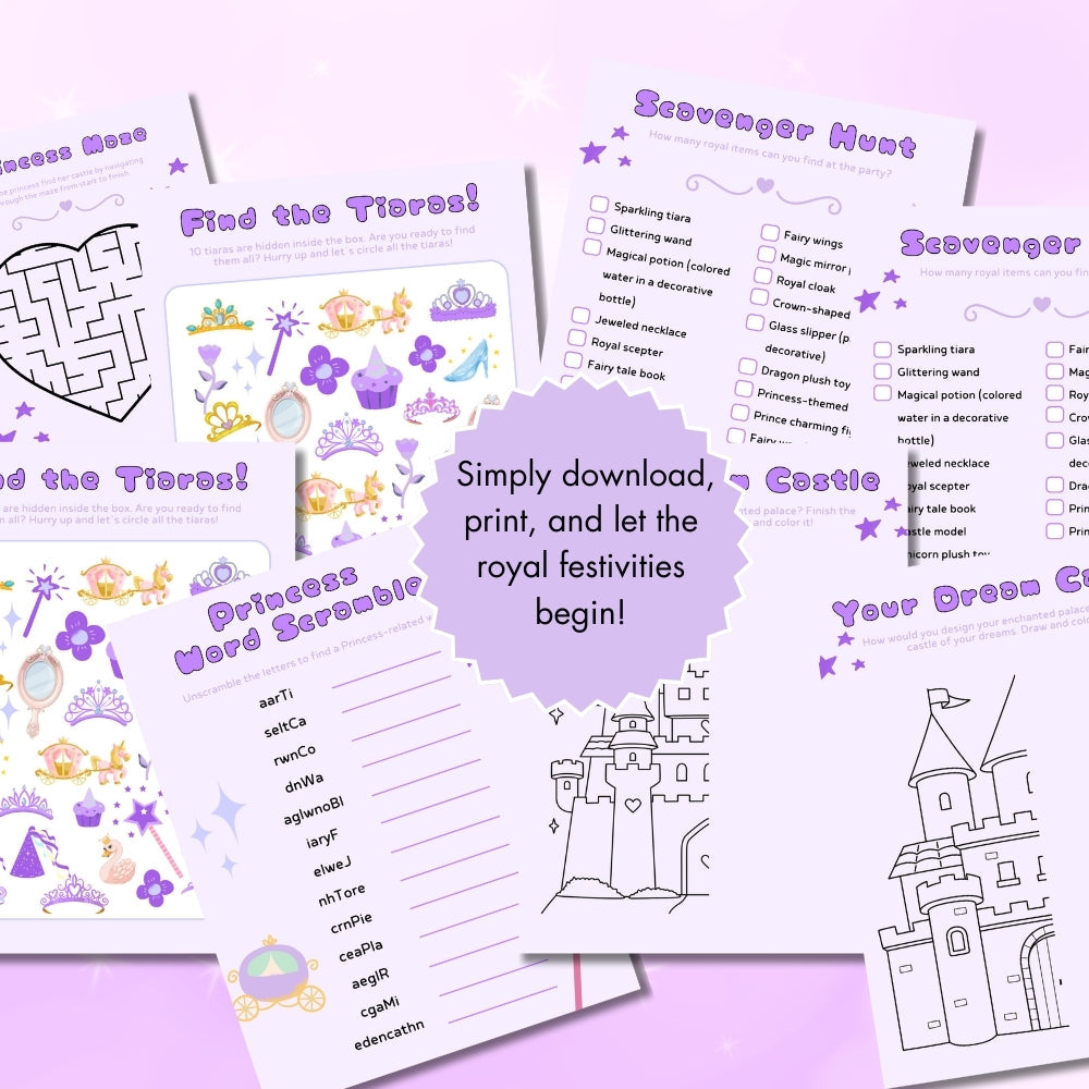 Purple Princess Birthday Party Game Bundle