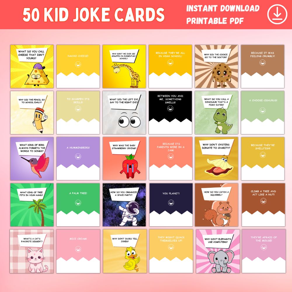 50 Printable Kid Joke Cards – Fun Laughter Game