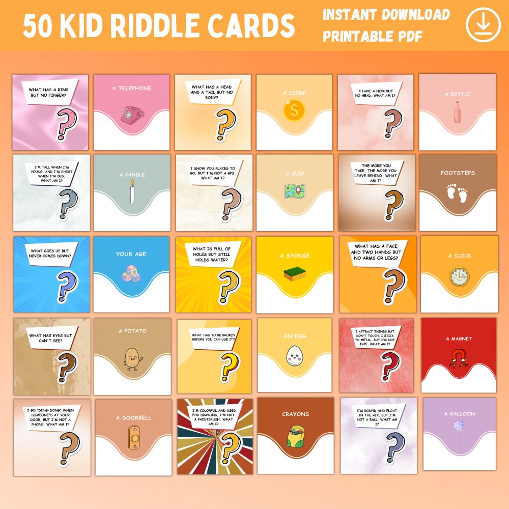 50 Printable Kid Riddle Cards – Fun Brain Teasers