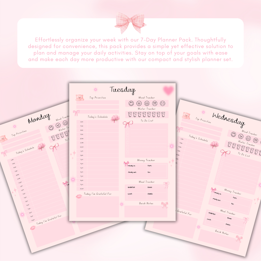 PLR 7 Day Planner Pack | Editable Weekly Planner Templates