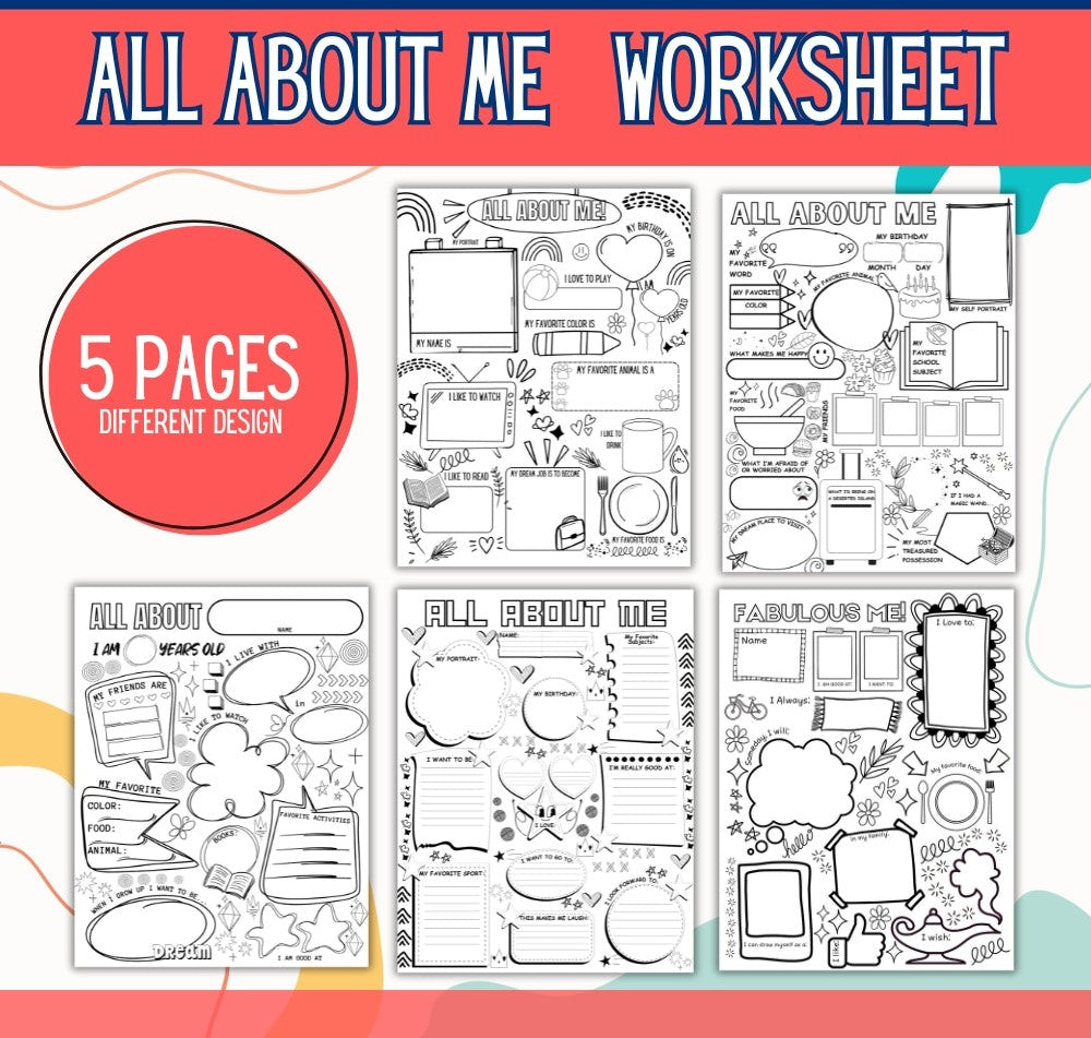 All About Me Worksheets for Kids Printable