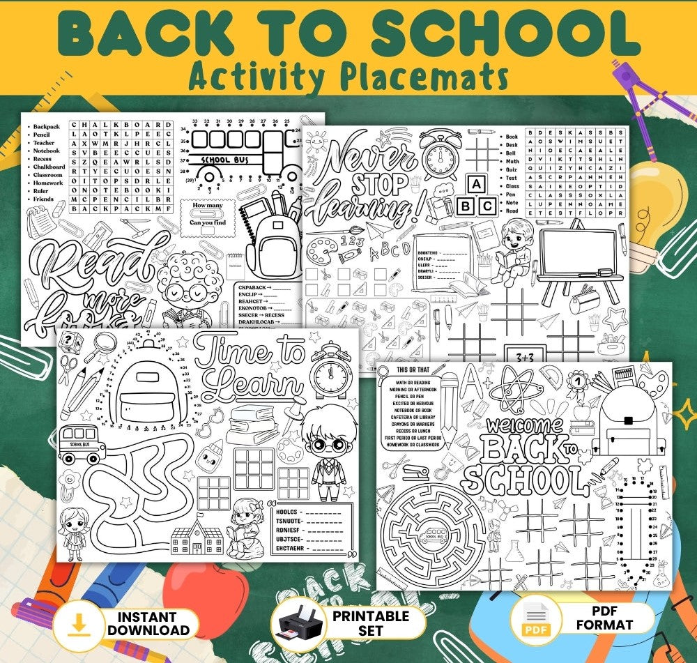Back to School Activity Placemats Printable