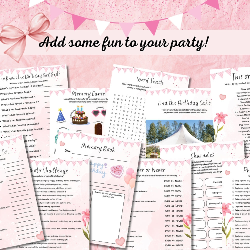 Teen Birthday Party Game Bundle – 19 Fun Printables