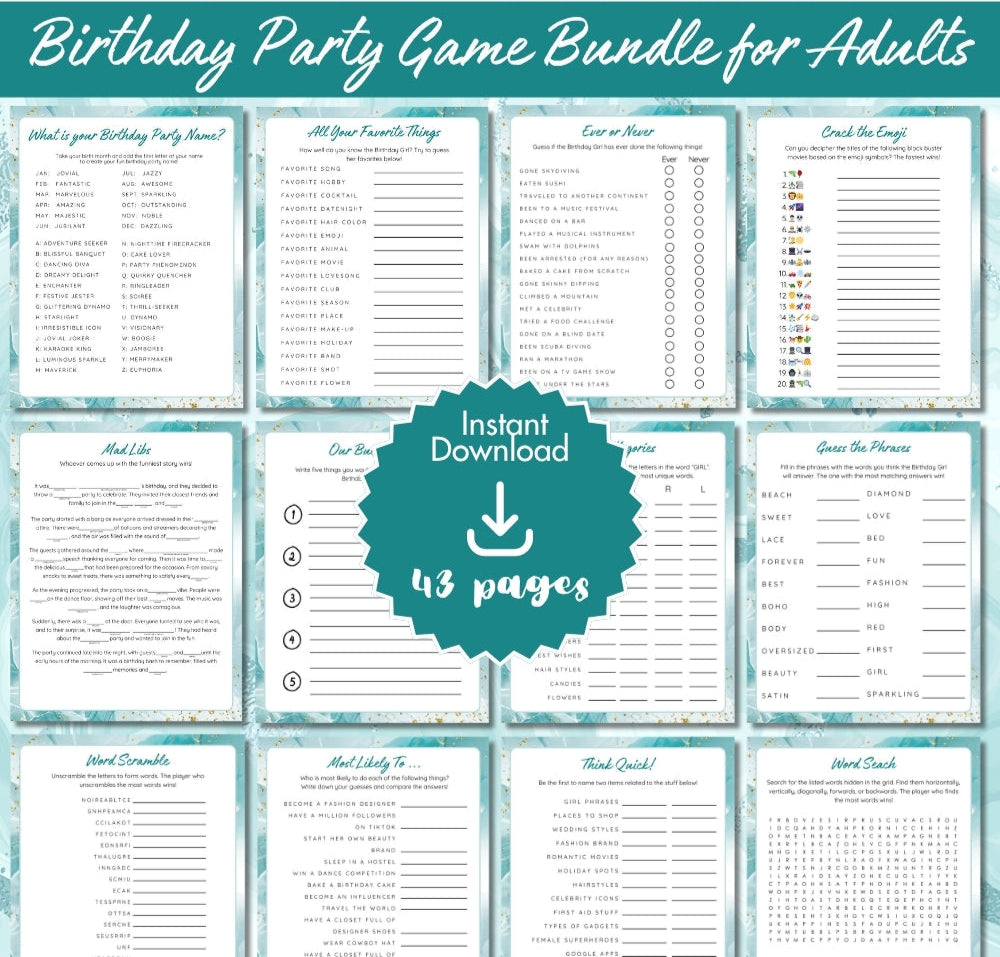 Printable Birthday Party Games for Adults – 43 Pages