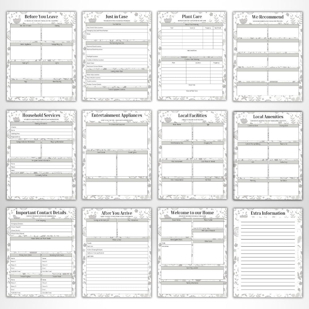 PLR Black & White House Sitter Planner | Editable Organizer Templates