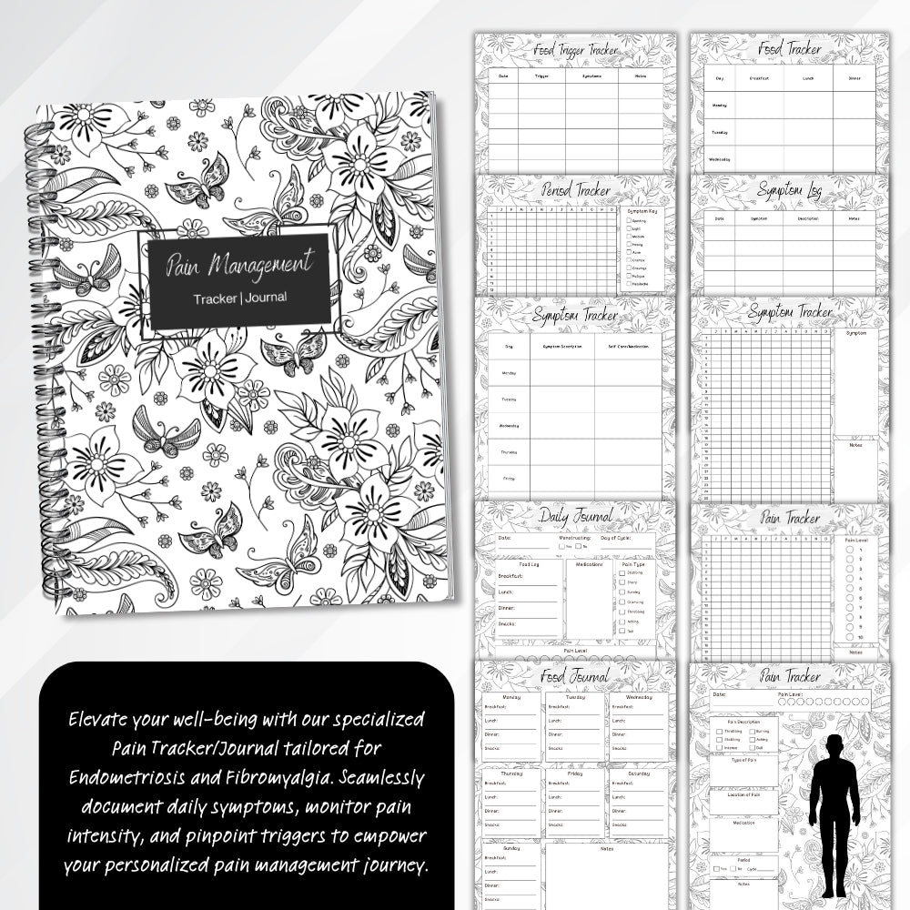 PLR Black and White Pain Management Tracker Journal | Journals for pain tracking | My Store