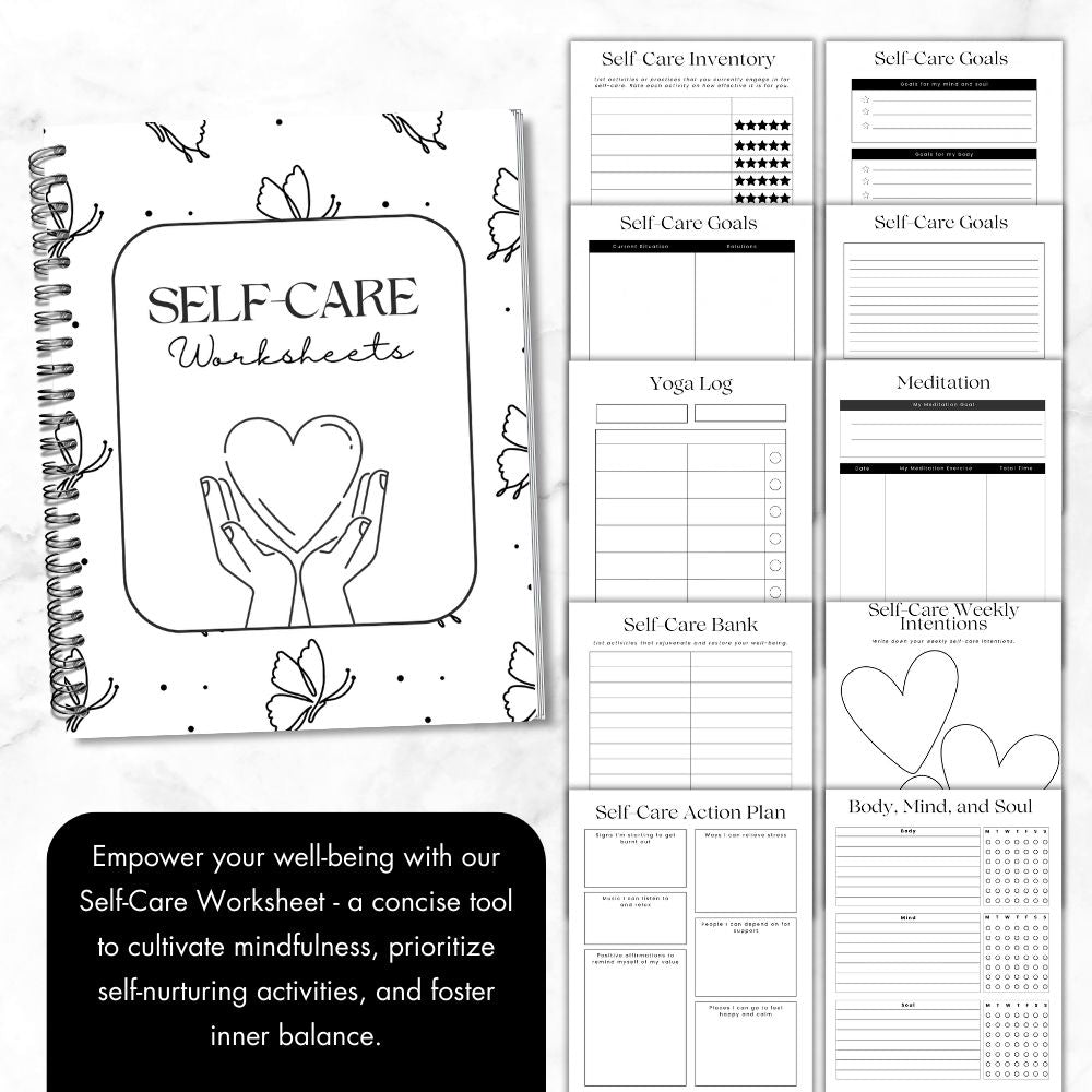 PLR Black and White Self-Care Worksheet Set | Journals for wellness | My Store