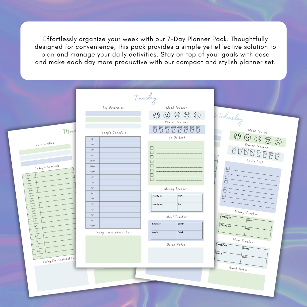 PLR Blue 7 Day Planner Pack | Editable Weekly Planner Templates