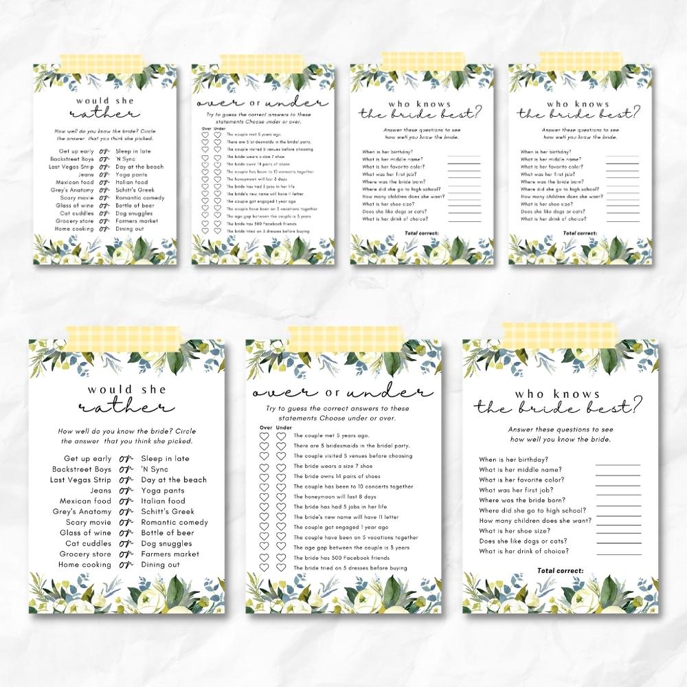 Blue Bridal Shower Games – Printable Party Pack