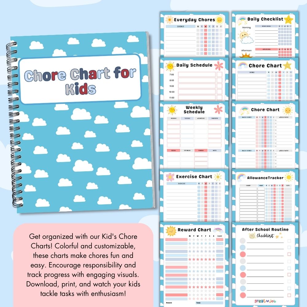Blue Kids Chore Chart Bundle – 28 Printables