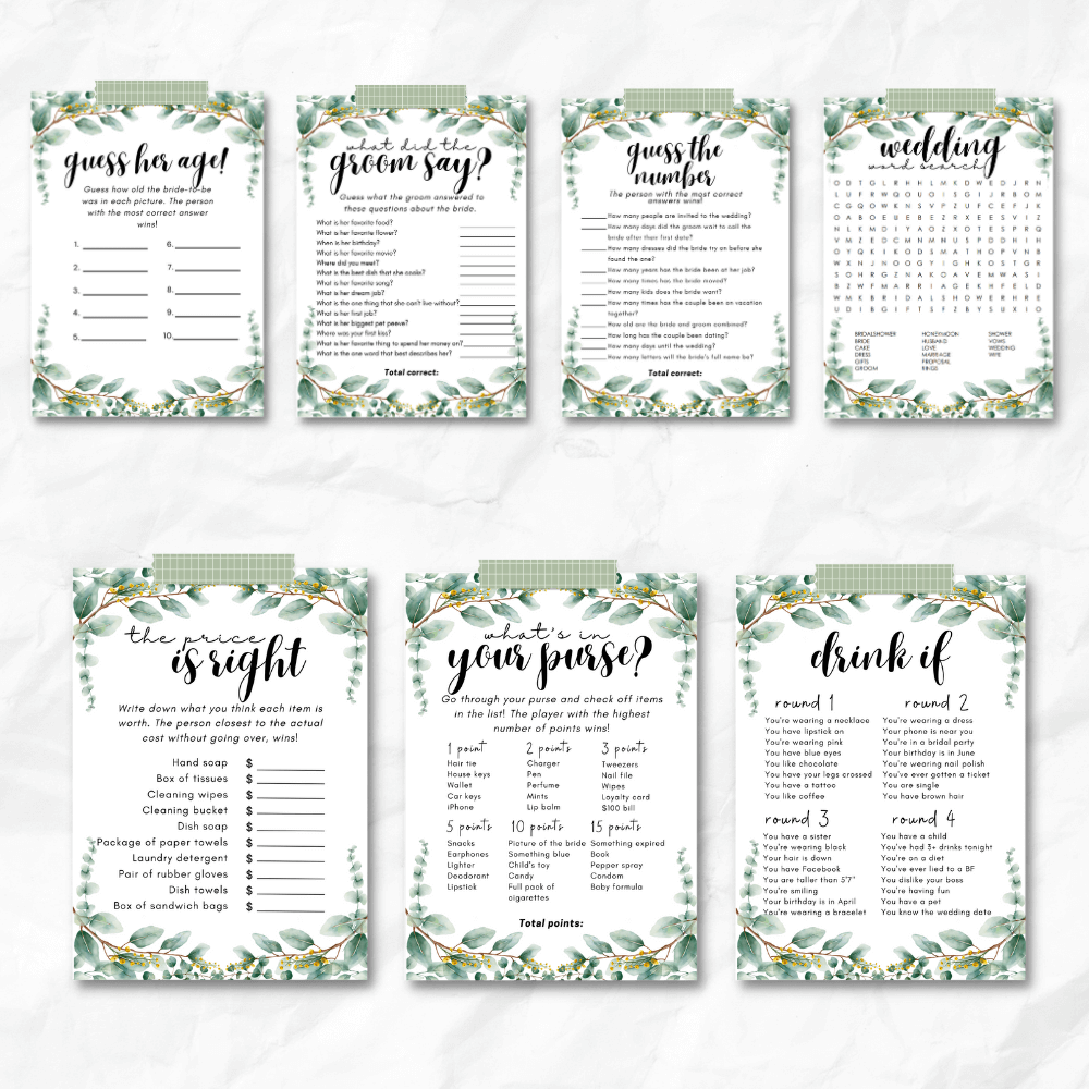Green Bridal Shower Games – 10 Printable Party Games