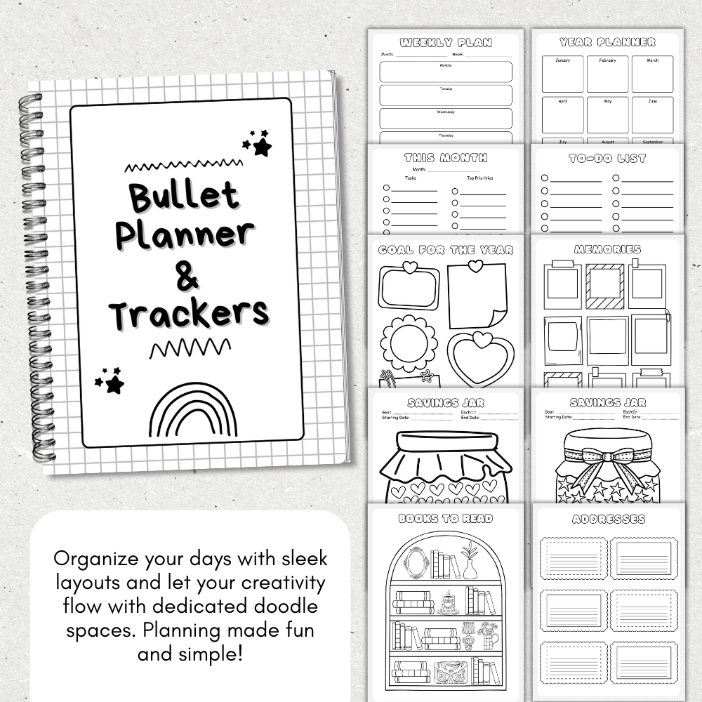 PLR Bullet Planner & Trackers | Editable Productivity Templates