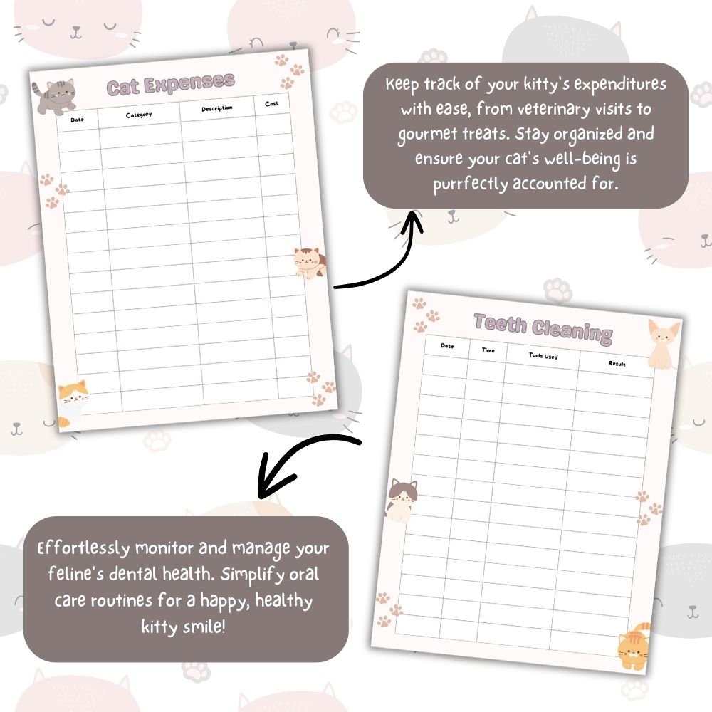PLR Cat Care Planner | Editable Pet Care Organizer Templates