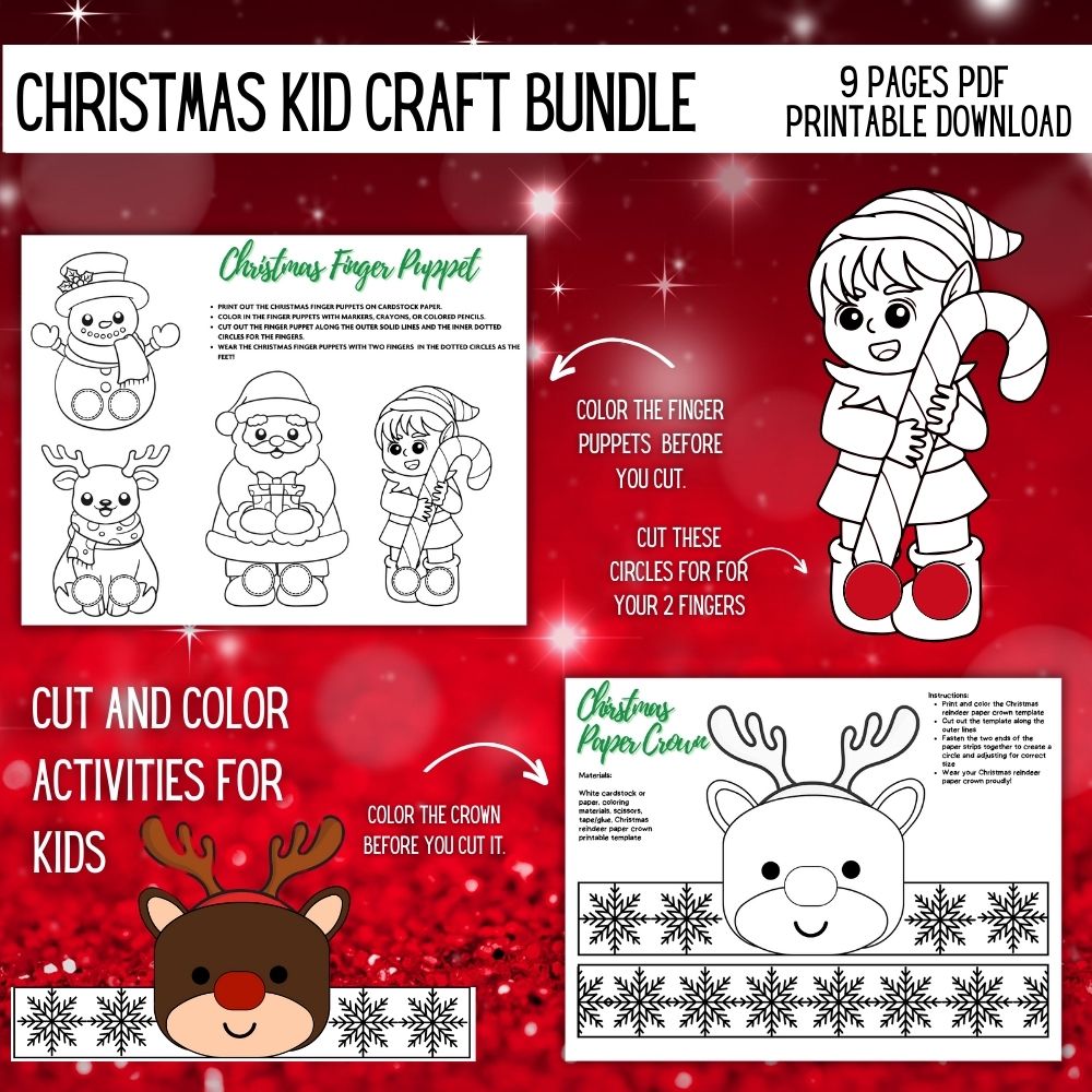 Red Christmas Kid Craft Bundle – 8 Festive Printables