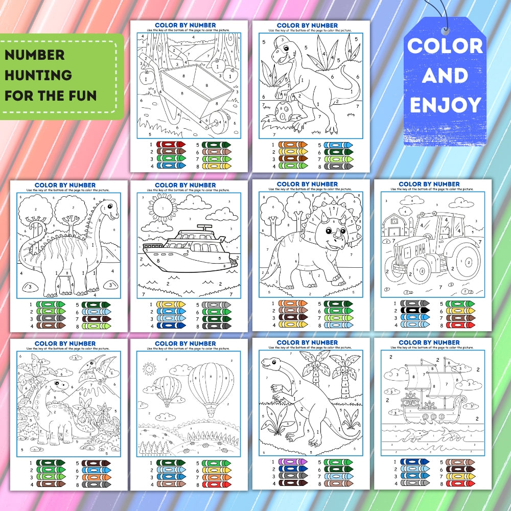 PLR Color by Number – 10 Printable Pages for All Ages