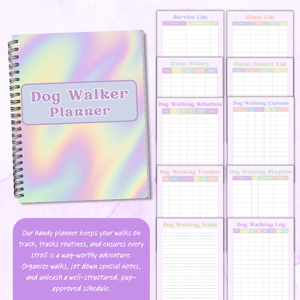 PLR Colorful Dog Walker Planner | Editable Pet Care Templates