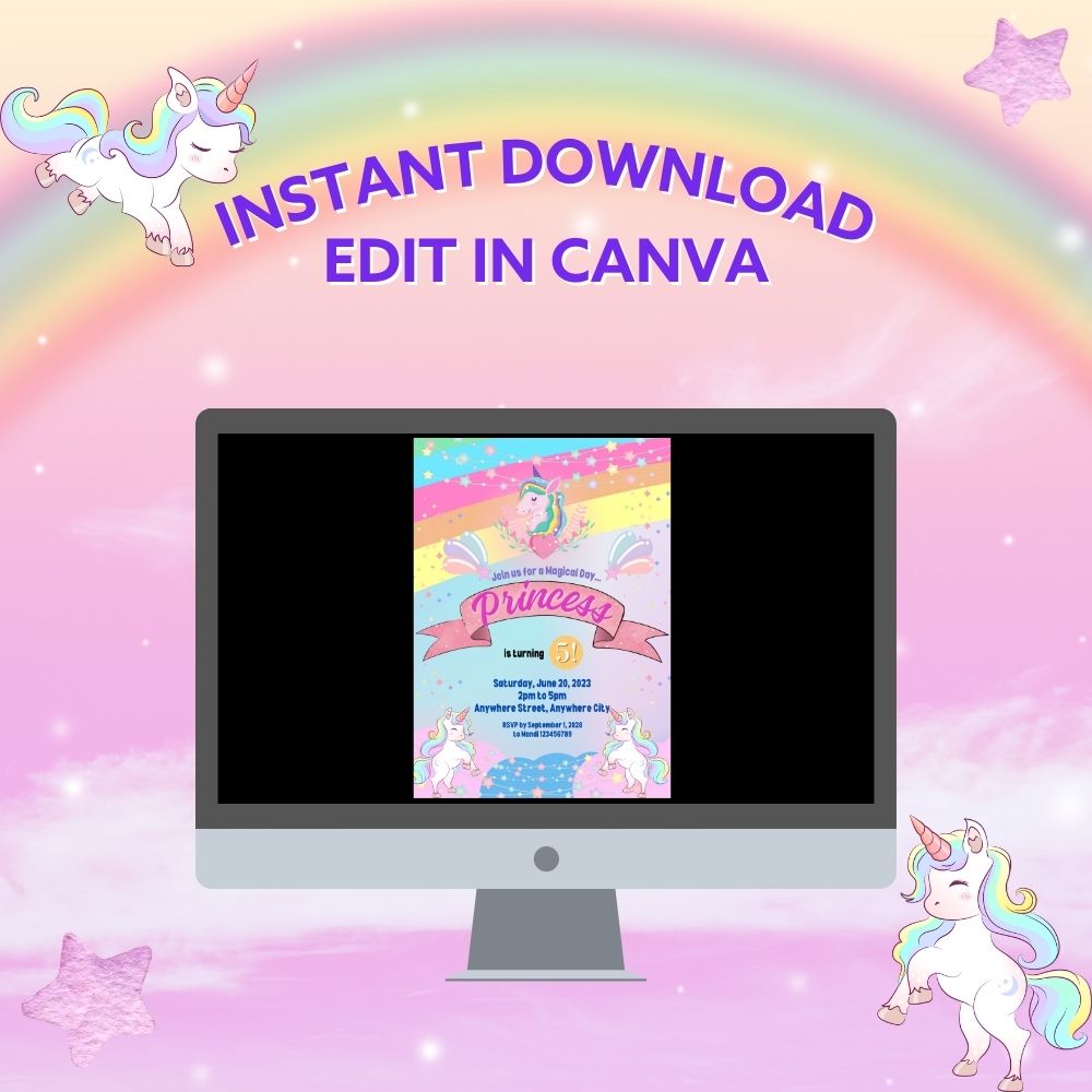 Colorful Unicorn Birthday Invitation