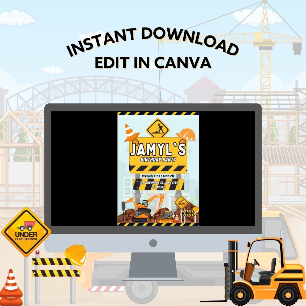Construction Birthday Invitation Template