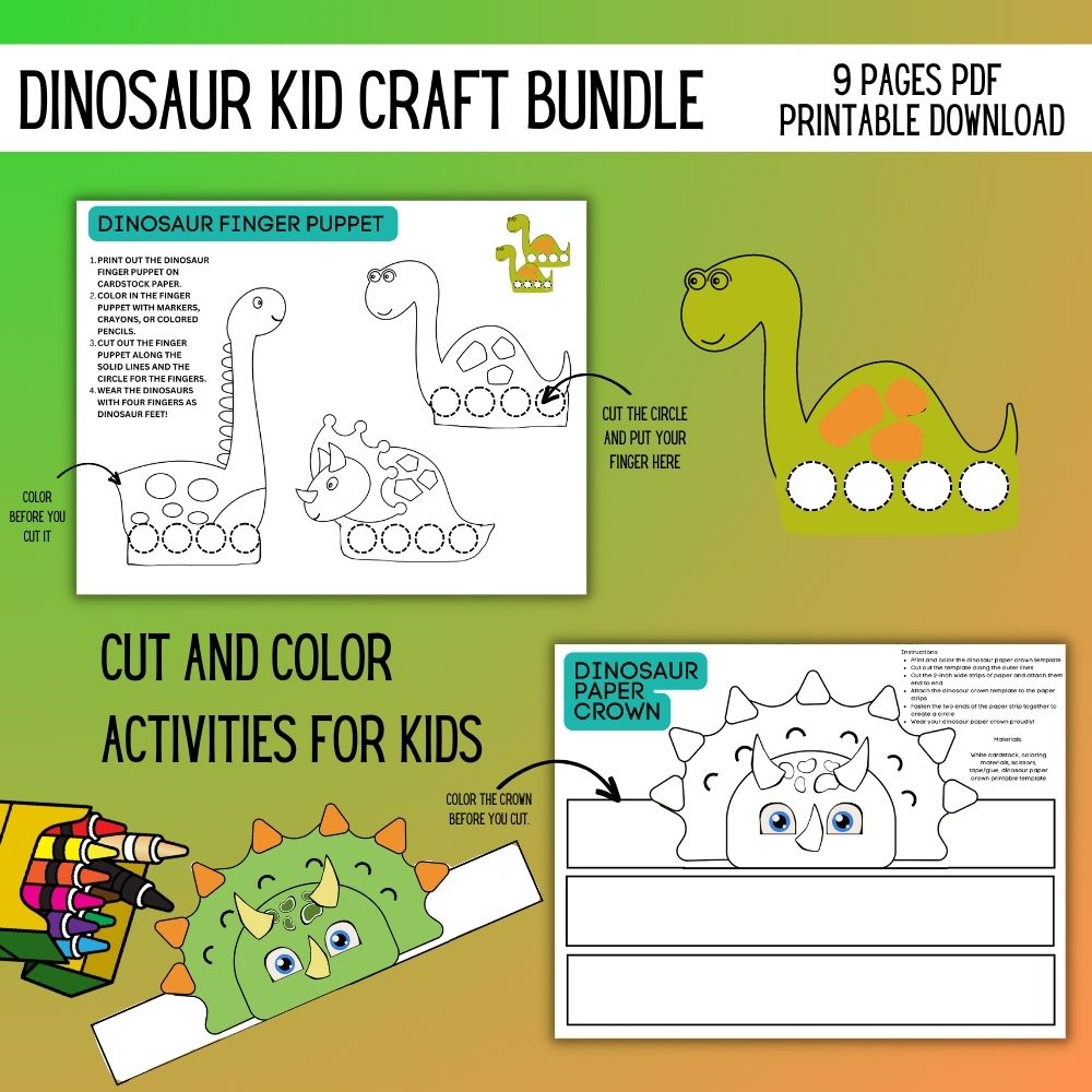 Dinosaur Kid Craft Bundle – 9 Fun Printable Activities