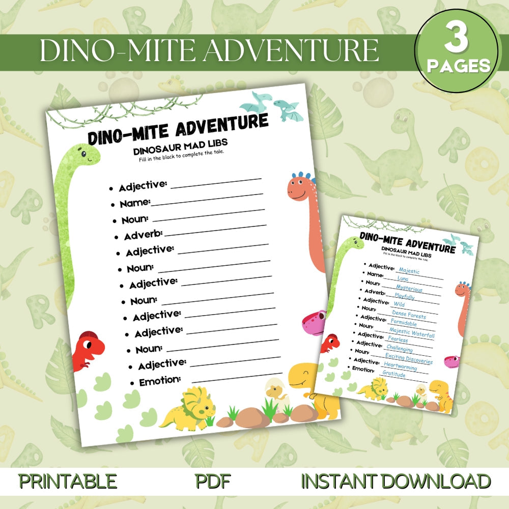 Printable Dinosaur Mad Lib Game for Kids