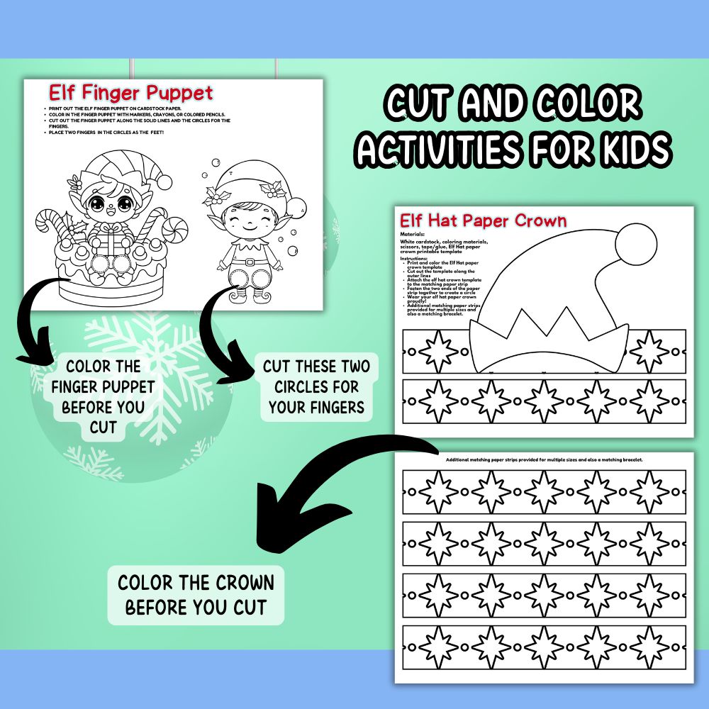 Printable Elf Kid Craft Bundle – 10 Fun Holiday Pages