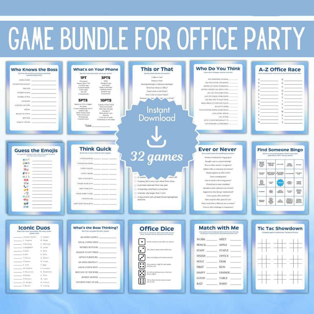 Printable Office Party Game Bundle – 32 Fun Games
