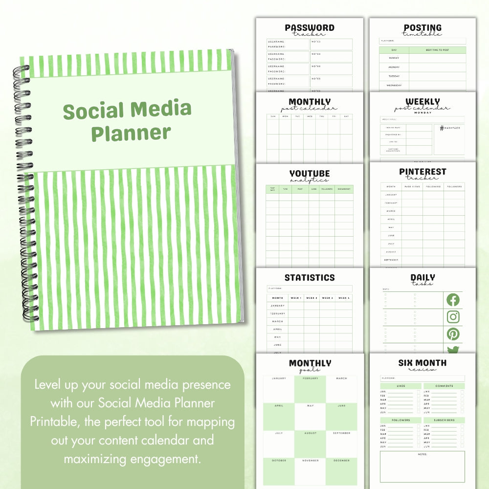 PLR Social Media Planner | Green Editable Marketing Templates