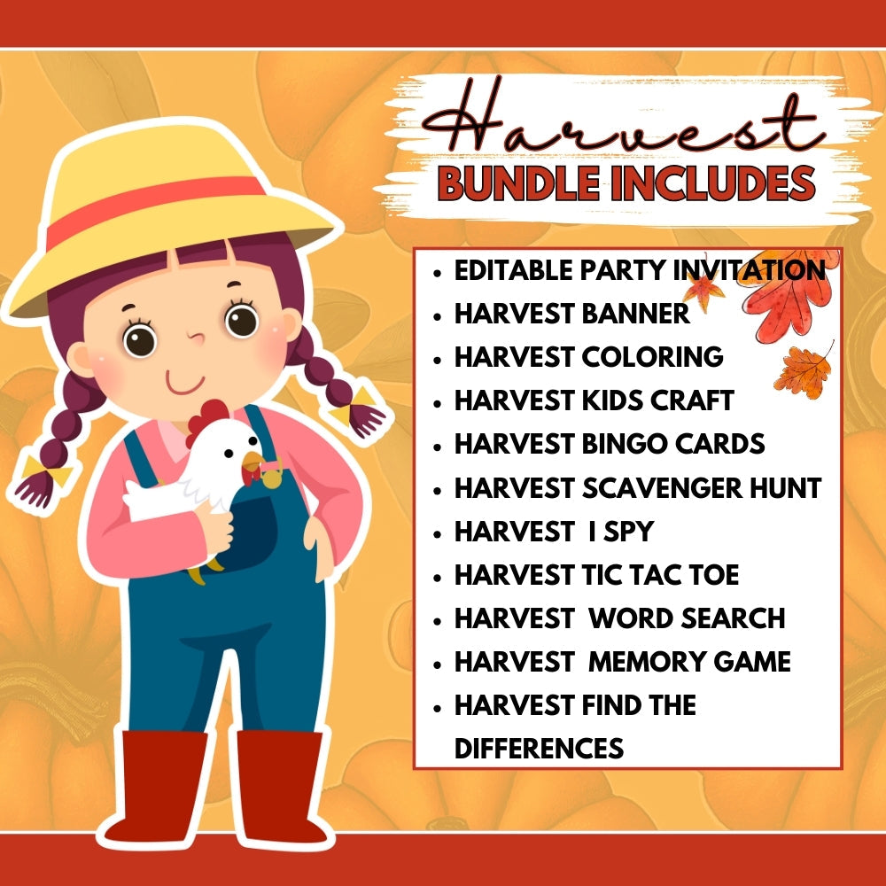 Printable Harvest Theme Bundle – 60 Fall Party Pages