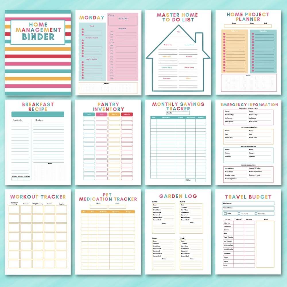 PLR Home Management Planner | Multicolor Editable Binder Templates