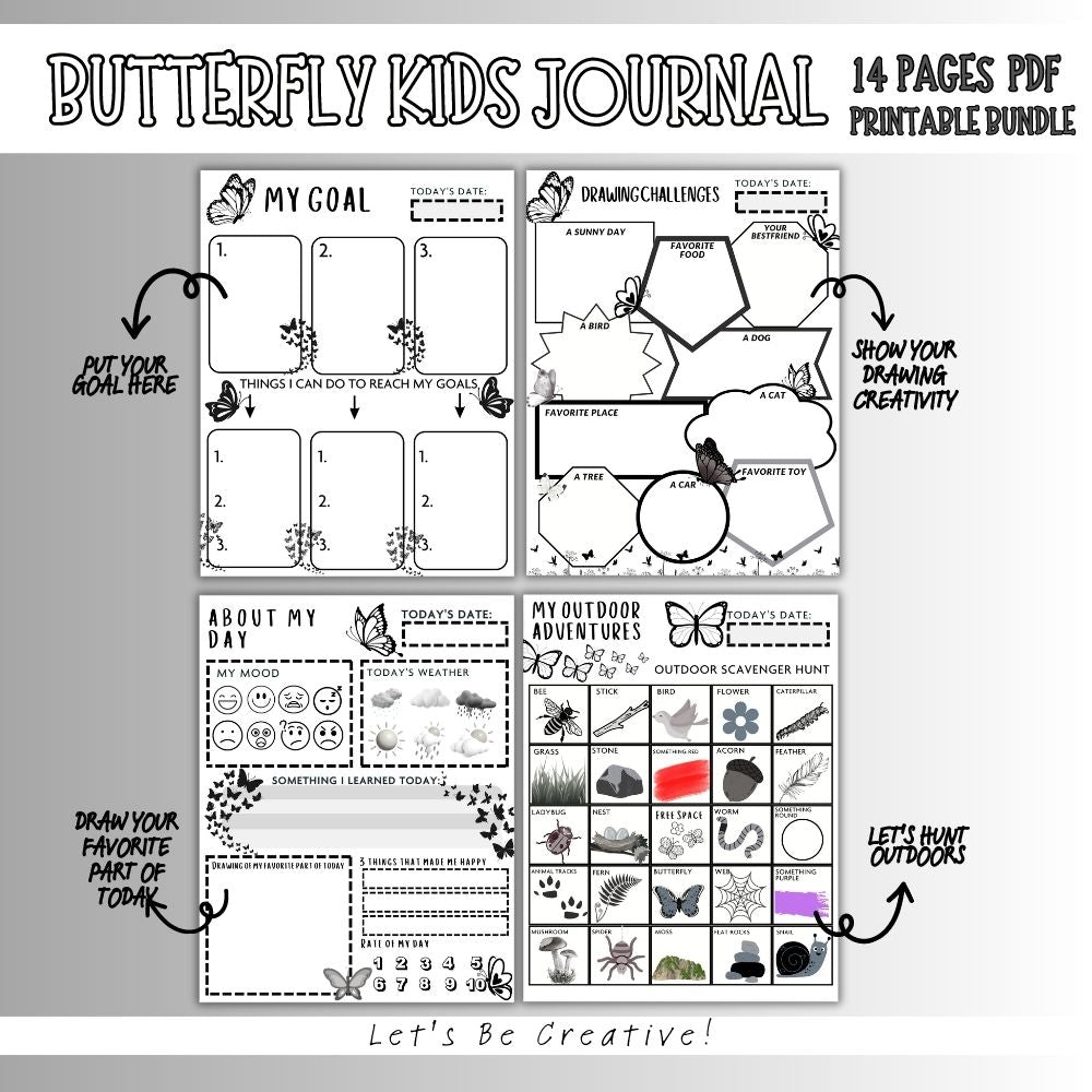PLR Black and White Kids Butterfly Journal | Journals for kids | My Store