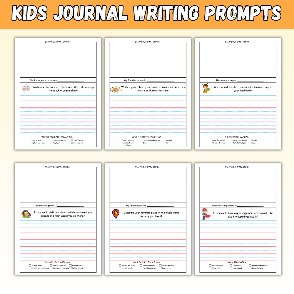 25 Kids Journal Writing Prompts – Printable Pack