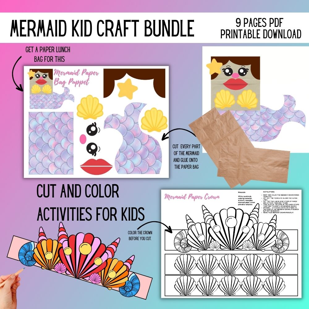 Mermaid Kids Craft Bundle – 9 Printable Pages