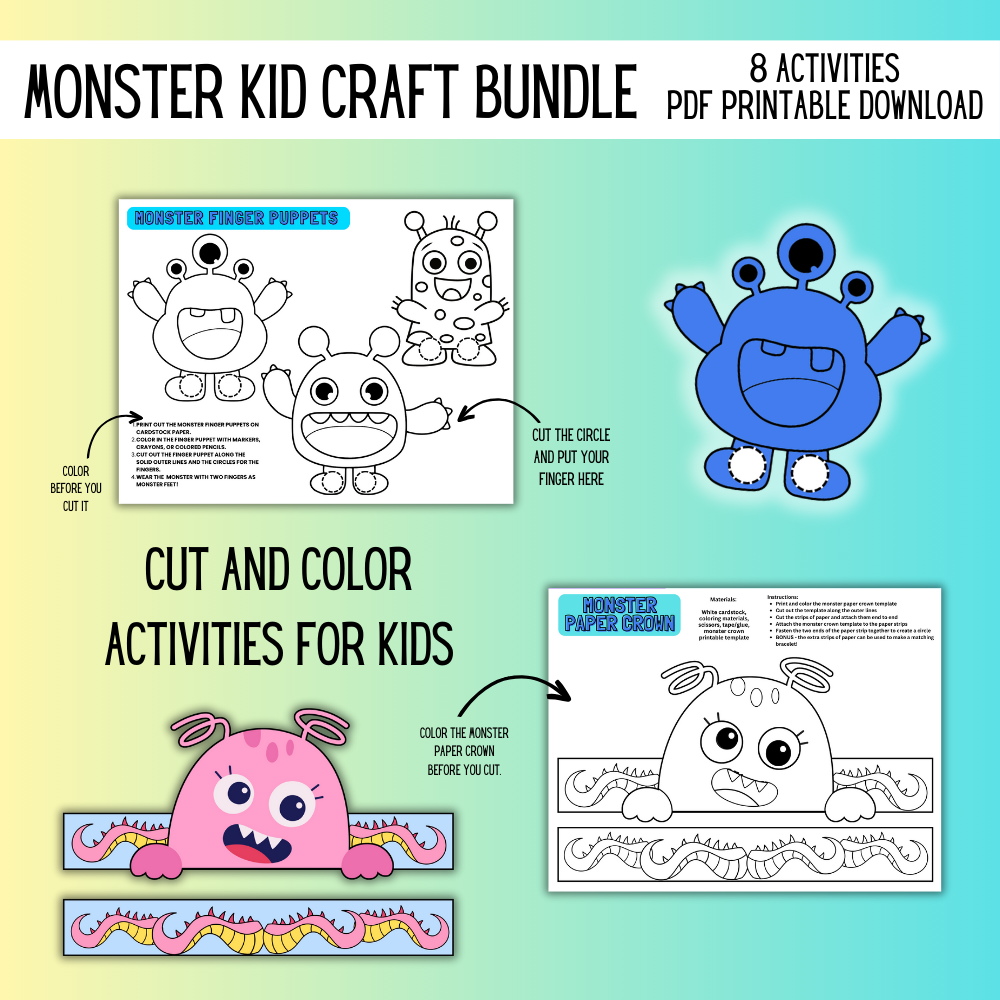 Printable Monsters Kid Craft Bundle – 8 Fun Activities