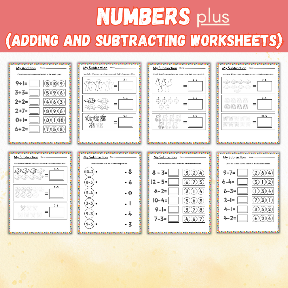 Numbers & Math Worksheets – Adding & Subtracting Printables
