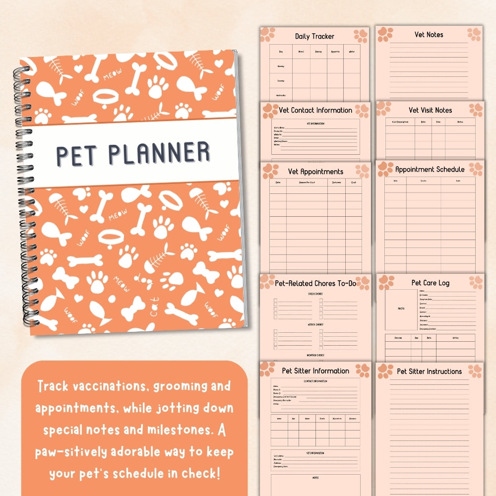 PLR Orange Pet Planner | Editable Pet Care Organizer Templates