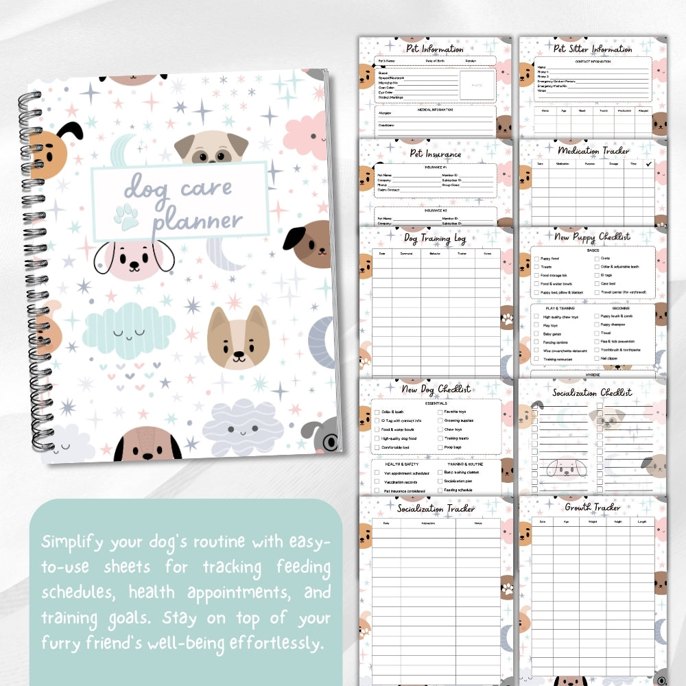 PLR Dog Care Planner | Pastel Editable Pet Care Templates