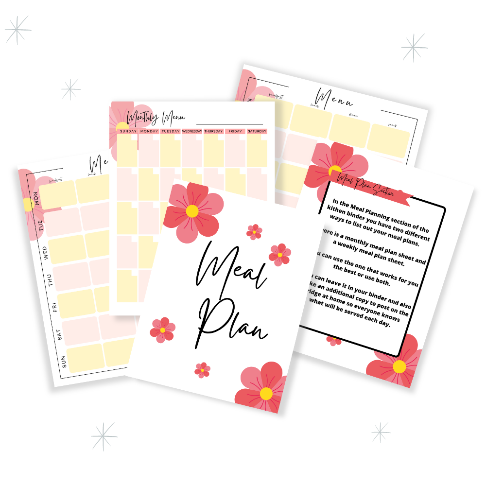 PLR Pink Flower Kitchen Binder Set | Kitchen Binders for recipes and meal planning | My Store