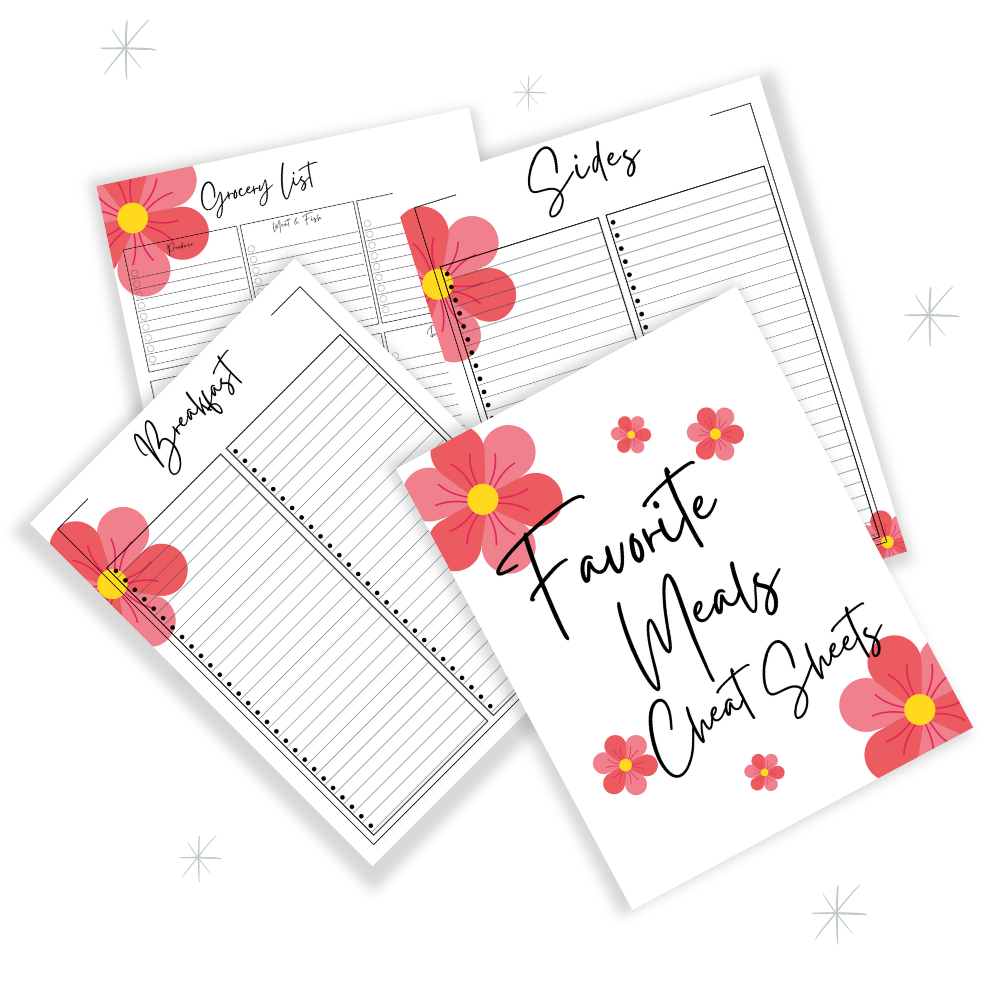 PLR Pink Flower Kitchen Binder Set | Kitchen Binders for recipes and meal planning | My Store