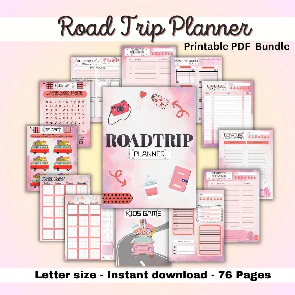 Road Trip Planner in Pink | Fun Stylish & Organized Travel
