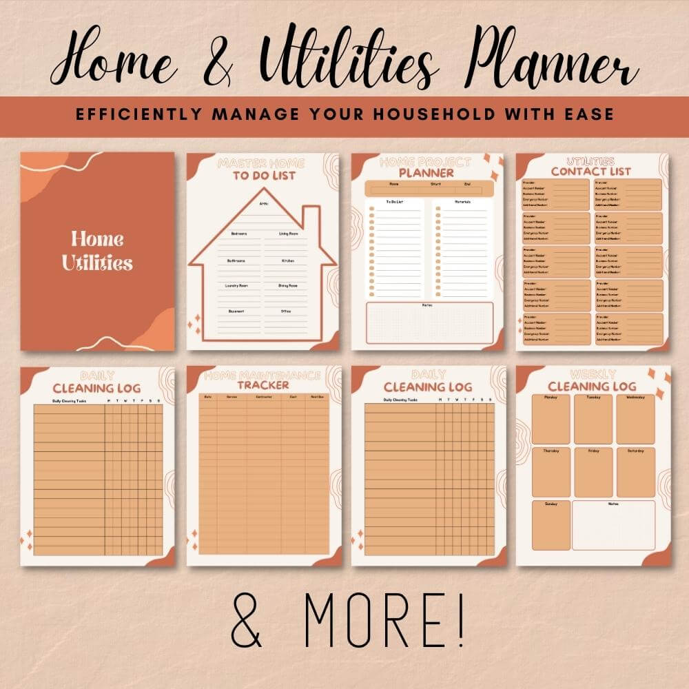 PLR Home Management Planner | Orange Editable Binder Templates