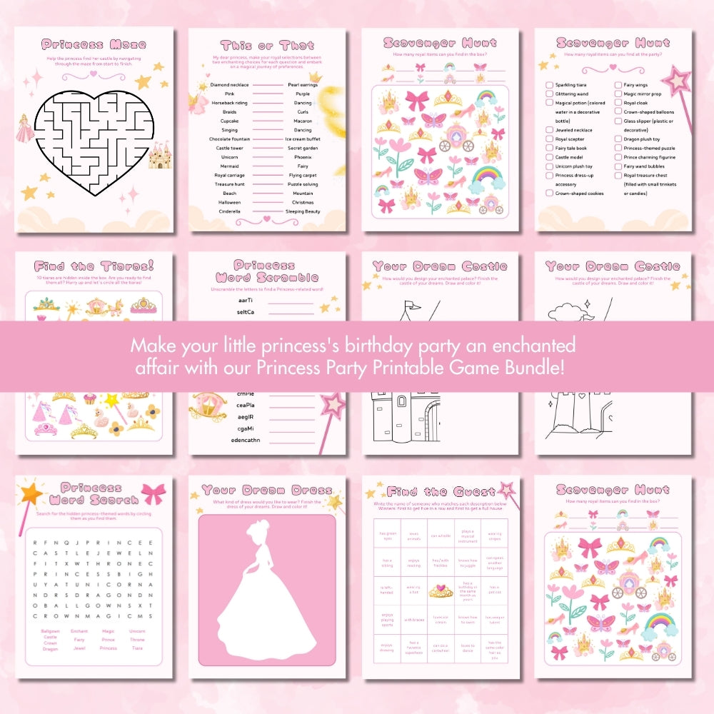 Princess Birthday Party Game Bundle – 13 Printables