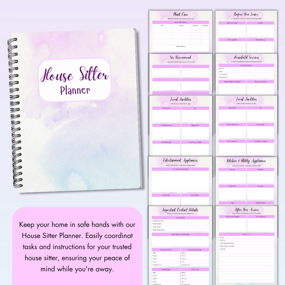PLR Purple House Sitter Planner | Editable Home Organizer Templates