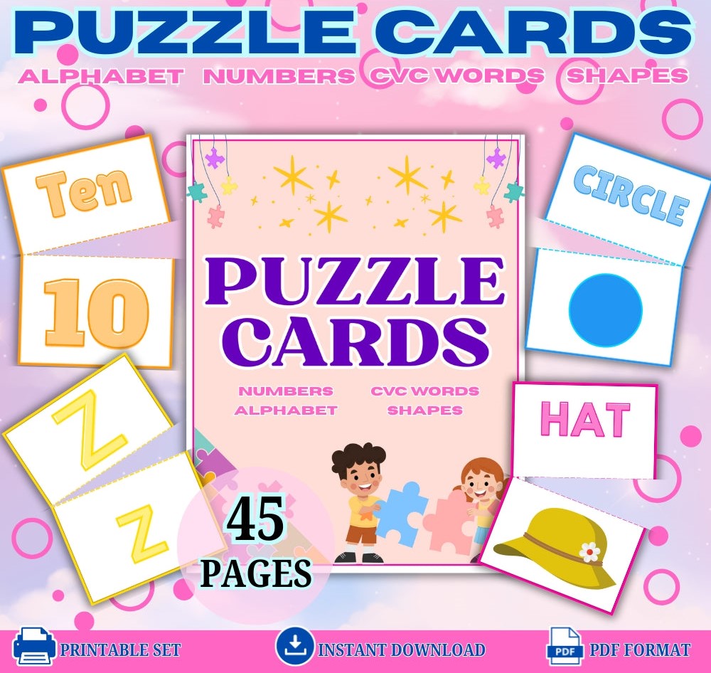 Puzzle Cards for Kids – Alphabet, Numbers & Shapes