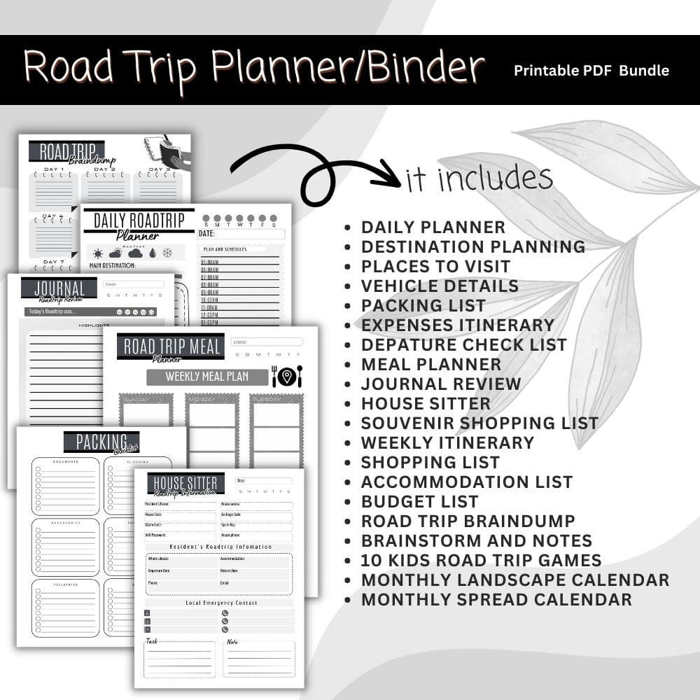 Road Trip Planner in Black & White | Simple Modern & Organized